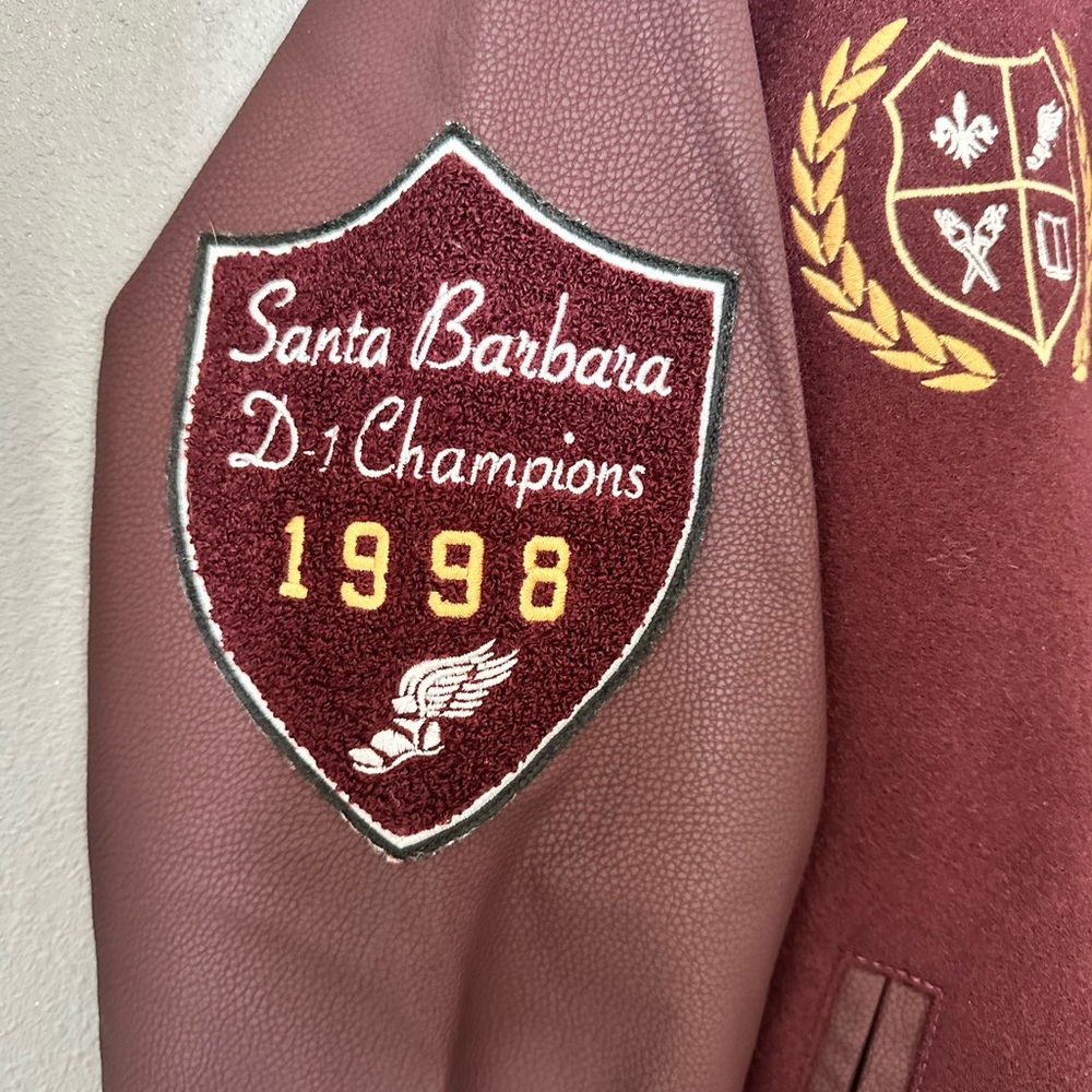 Abercrombie & Fitch Maroon and Brown Varsity Jacket - Picture 2 of 7